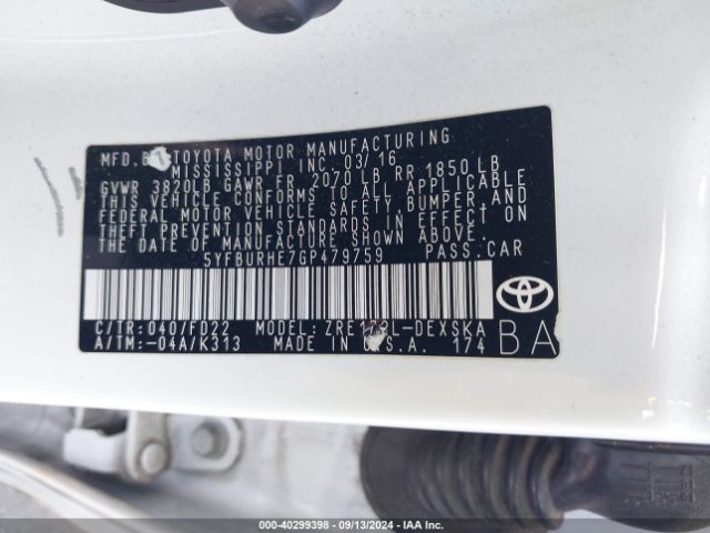5YFBURHE7GP479759 Toyota Corolla S Plus