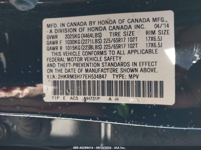 Honda Cr-v Ex-l 2014 2HKRM3H77EH534847 Image 9