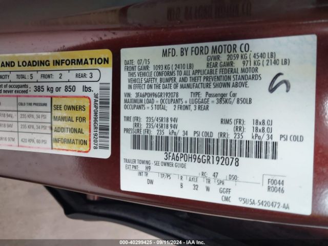 3FA6P0H96GR192078 Ford FUSION SE