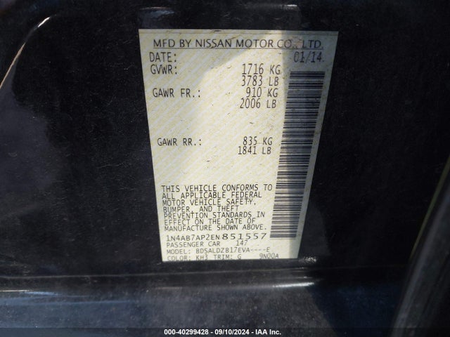 Nissan SENTRA SV 2014 1N4AB7AP2EN851557 Image 9