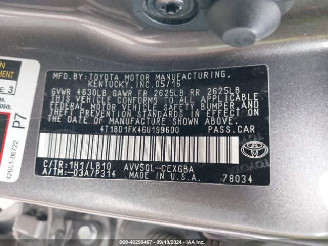 4T1BD1FK4GU199600 Toyota Camry Hybrid Xle