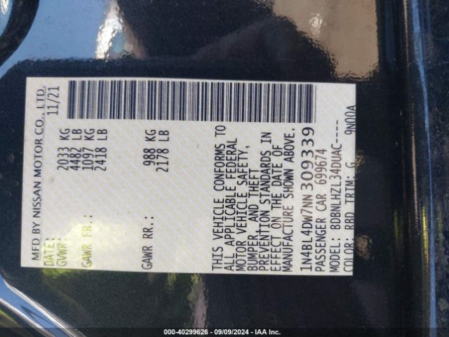 1N4BL4DW7NN309339 Nissan Altima Sv Intelligent Awd