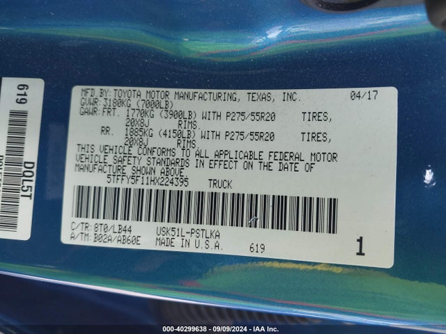 5TFFY5F11HX224395 Toyota Tundra Limited 5.7l V8