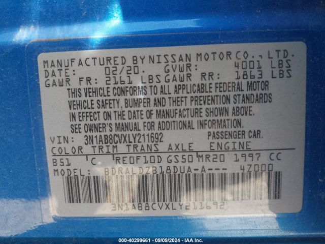 3N1AB8CVXLY211692 Nissan Sentra Sv Xtronic Cvt