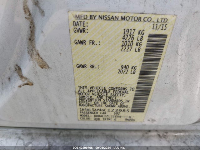 Nissan Altima 2.5 Sv 2016 1N4AL3AP4GC123985 Image 9