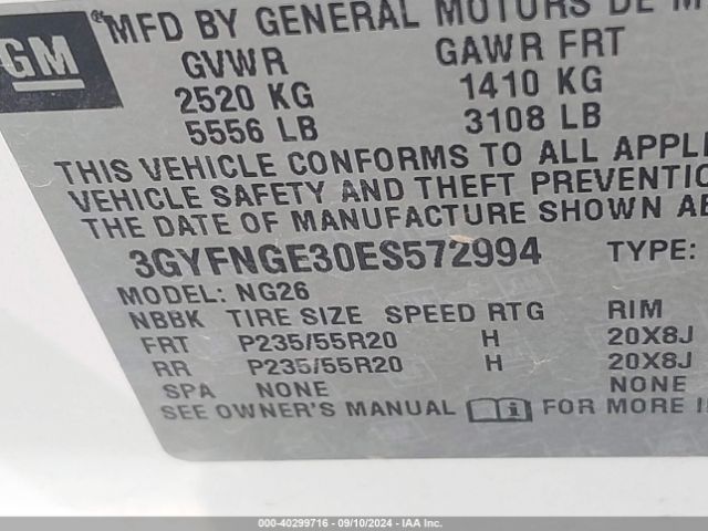 3GYFNGE30ES572994 Cadillac Srx Premium Collection