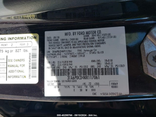 Ford 2019 2019 3FA6P0CD4KR117061 Image 9