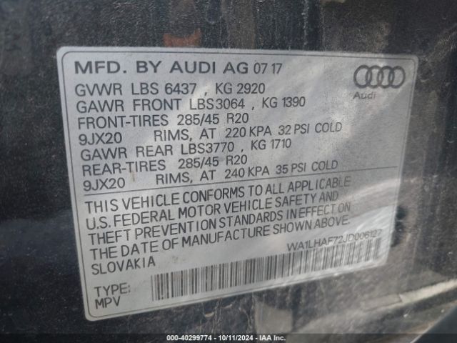 WA1LHAF72JD006127 Audi Q7 2.0t Premium