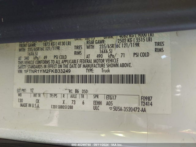Ford Transit-250 2015 1FTNR1YM2FKB33249 Image 9