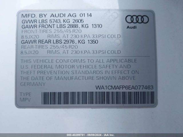 WA1CMAFP6EA077463 Audi Q5 3.0 Tdi Premium Plus