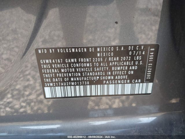 3VW217AU2FM013738 Volkswagen Golf Tsi S 4-door