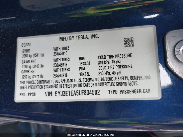 2020 TESLA MODEL 3 5YJ3E1EA5LF804502 Photo 8