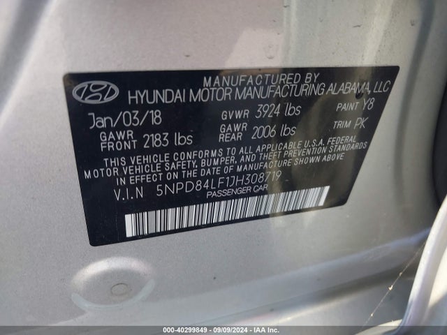 Hyundai ELANTRA SEL 2018 5NPD84LF1JH308719 Image 9