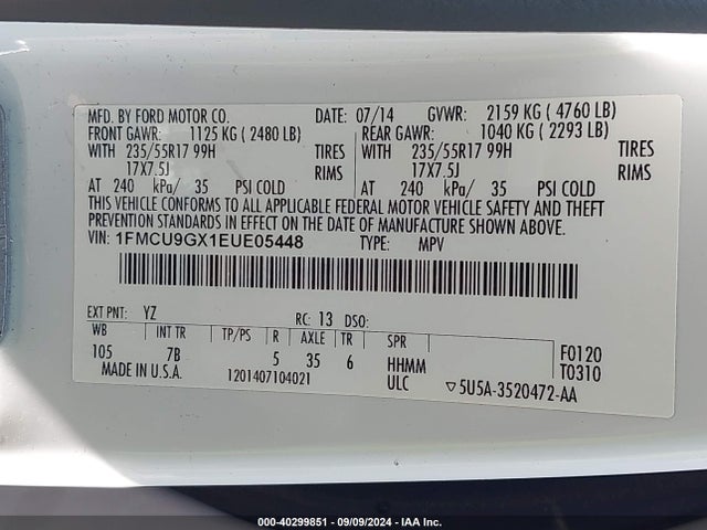 Ford ESCAPE SE 2014 1FMCU9GX1EUE05448 Image 9
