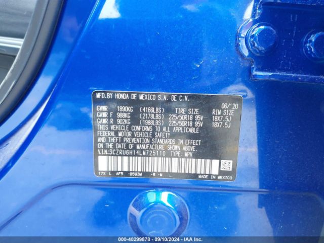 3CZRU6H14LM725110 Honda Hr-v Awd Sport