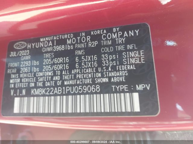 KM8K22AB1PU059068 Hyundai Kona Se