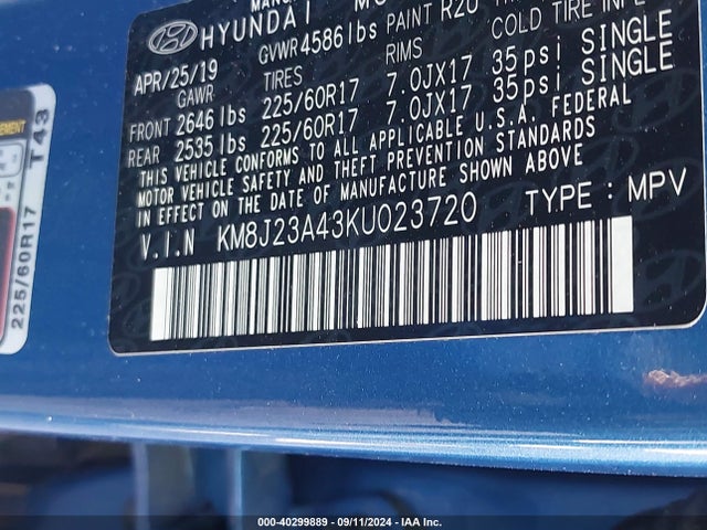 Hyundai TUCSON SE 2019 KM8J23A43KU023720 Image 9