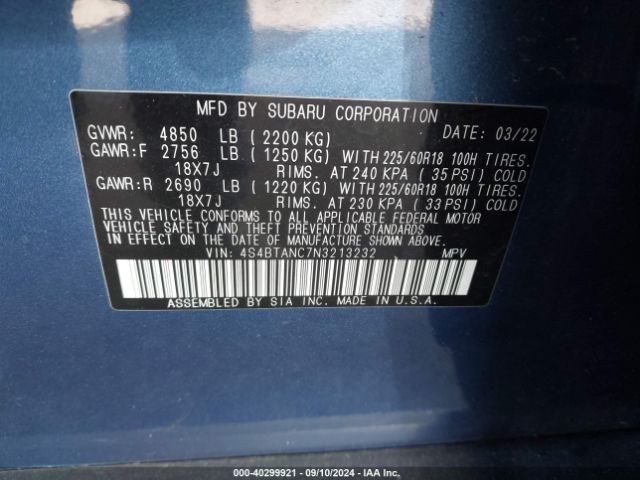 4S4BTANC7N3213232 Subaru Outback Limited