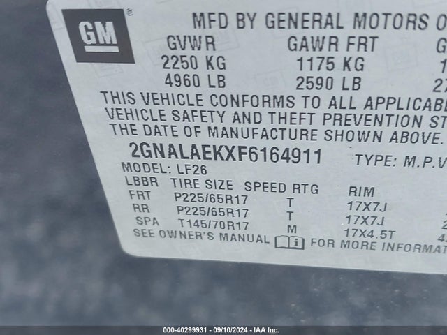 Chevrolet EQUINOX LS 2015 2GNALAEKXF6164911 Image 9