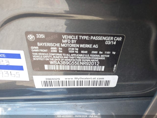 BMW 335i Xdrive 2014 WBA3B9G55ENR92012 Image 9