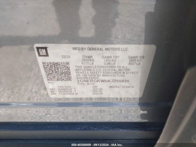 1GNERGKW5KJ255835 Chevrolet Traverse 1lt