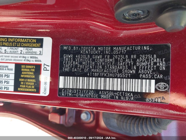 Toyota CAMRY SE 2017 4T1BF1FK3HU795521 Image 9