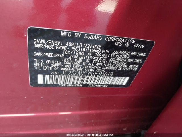 JF2SKAUC3KH594019 Subaru Forester Limited