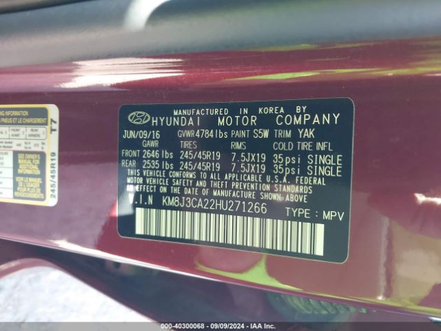 KM8J3CA22HU271266 Hyundai Tucson Sport