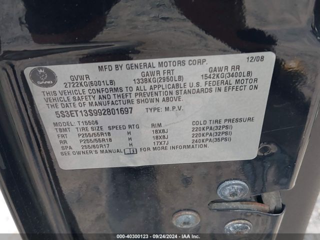 2009 SAAB 9-7X 5S3ET13S992801697 Photo 8
