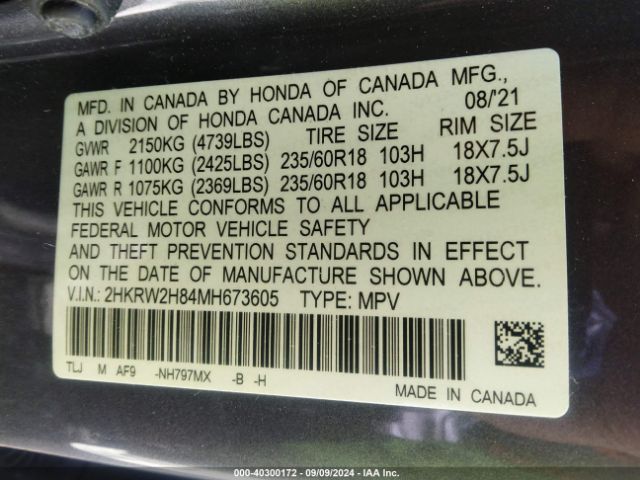 2HKRW2H84MH673605 Honda Cr-v Awd Ex-l
