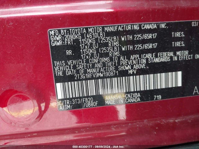 Toyota RAV4 LE 2021 2T3G1RFV9MW190871 Image 9