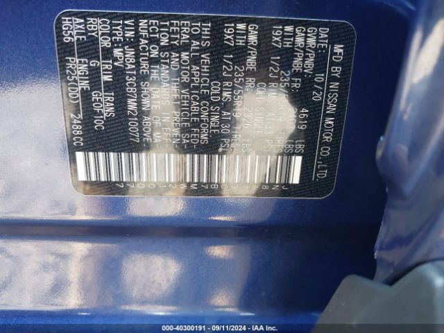 JN8AT3CB7MW210077 Nissan Rogue Sl Intelligent Awd