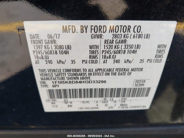 Ford EXPLORER XLT 2017 1FM5K8D84HGD33296 Image 9