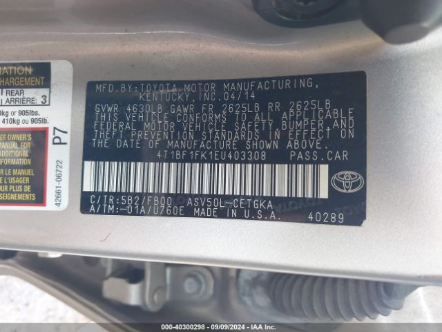 4T1BF1FK1EU403308 Toyota CAMRY XLE