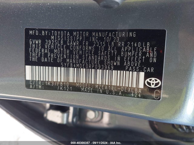 Toyota COROLLA LE 2024 5YFB4MDE0RP093969 Image 9