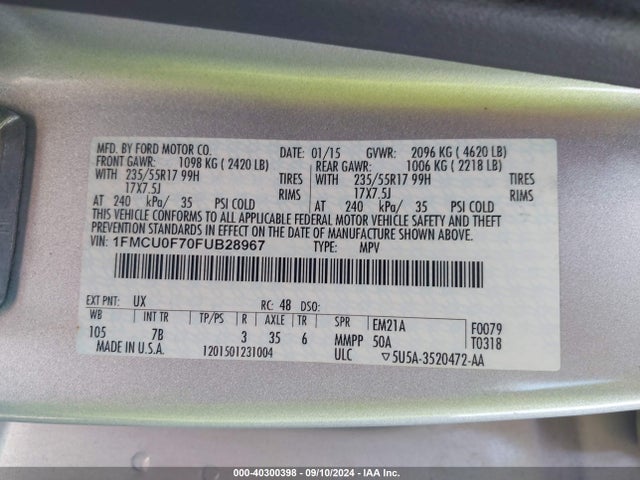 Ford ESCAPE S 2015 1FMCU0F70FUB28967 Image 9
