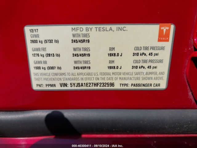 5YJSA1E27HF232596 Tesla Model S 100d/60d/75d/90d/p100d