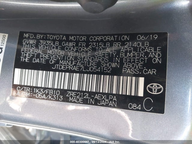 Toyota COROLLA LE 2020 JTDEPRAE7LJ054152 Image 9
