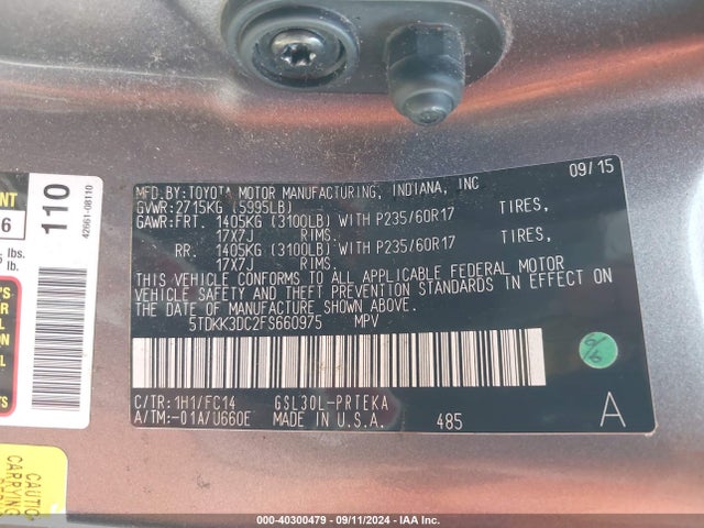 Toyota Sienna Le 8 Passenger 2015 5TDKK3DC2FS660975 Image 9