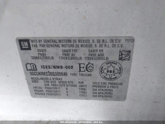 3GCUKREC2EG305649 Chevrolet Silverado 1500 1lt/2lt
