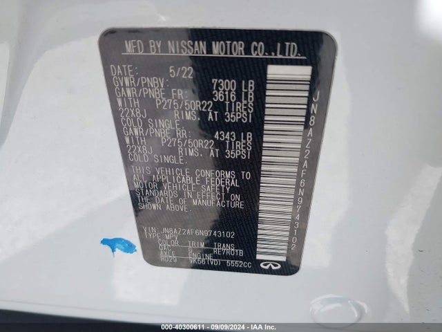 JN8AZ2AF6N9743102 Infiniti Qx80 Premium Select