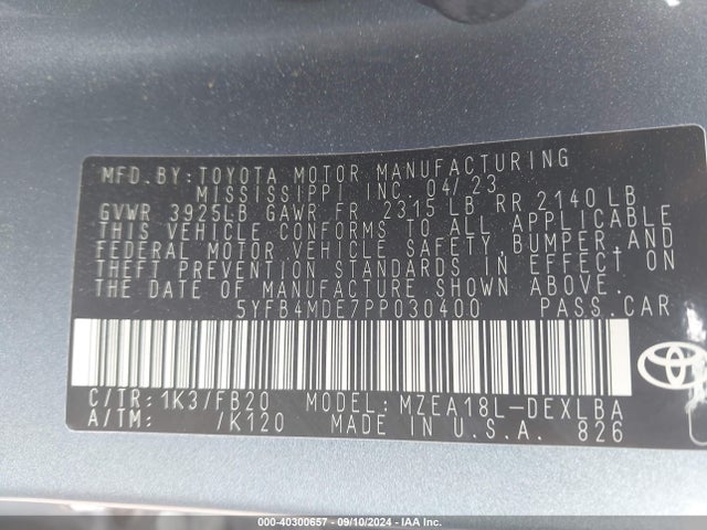 Toyota COROLLA LE 2023 5YFB4MDE7PP030400 Image 9
