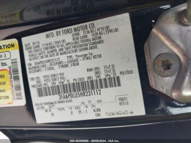 3FA6P0LU5HR231112 Ford Fusion Hybrid Se
