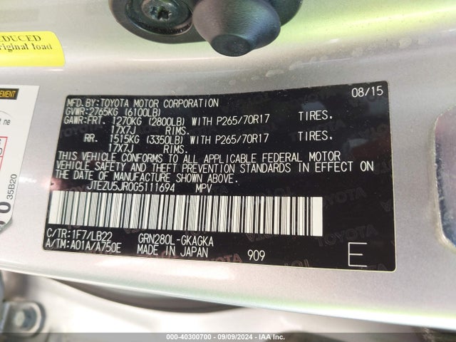 Toyota 4runner Sr5 Premium 2016 JTEZU5JR0G5111694 Image 9