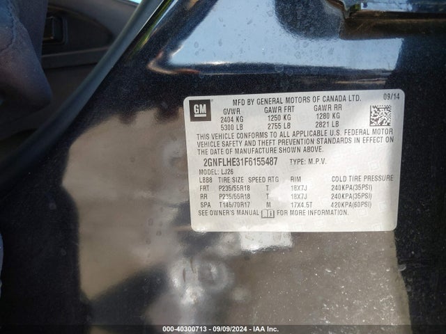 Chevrolet Equinox Ltz 2015 2GNFLHE31F6155487 Image 9