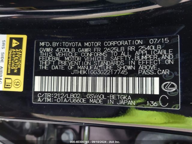 JTHBK1GG3G2217745 Lexus ES 350