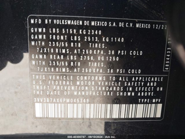 3VV3B7AX6PM045349 Volkswagen Tiguan 2.0t Se