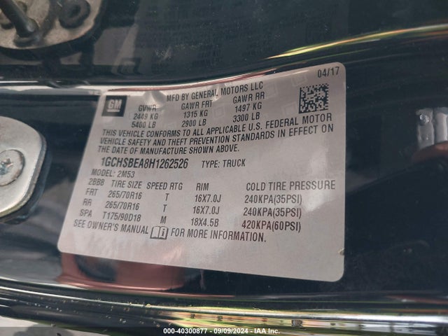 Chevrolet Colorado Wt 2017 1GCHSBEA8H1262526 Image 9
