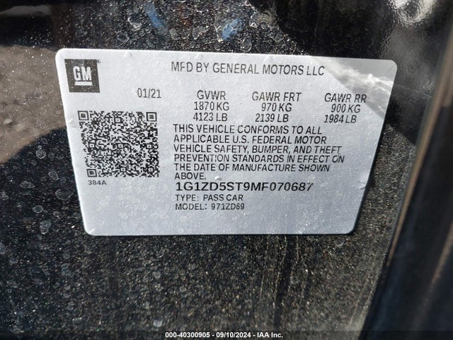 Chevrolet MALIBU LT 2021 1G1ZD5ST9MF070687 Image 9