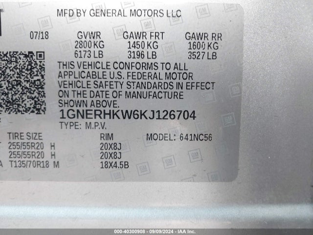 Chevrolet Traverse Lt Leather 2019 1GNERHKW6KJ126704 Image 9